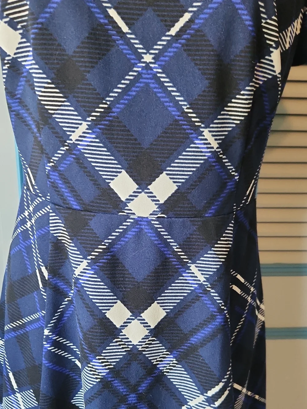 Vince Camuto Navy Plaid Fit & Flare Dress - Picture 6 of 10